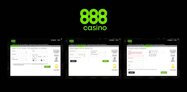 Anmeldungsformular von 888 Casino