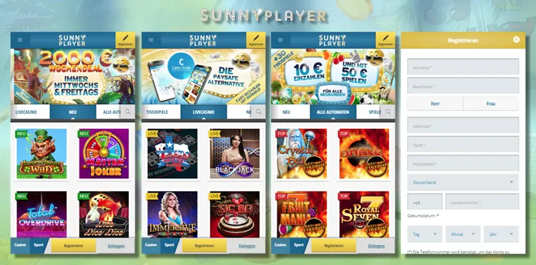 Mobile Version der Sunnyplayer Webseite