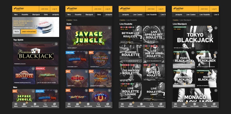 Mobile App des Betfair Casinos