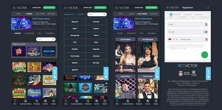 Mobile App des BetVictor Casinos