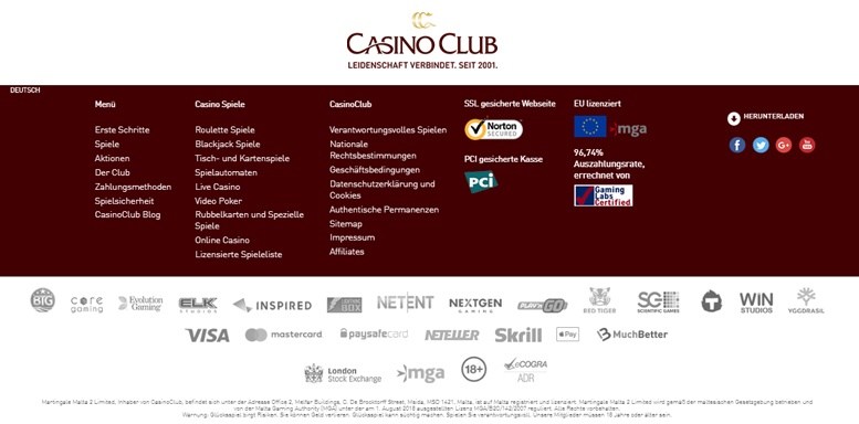 Lizenzen und Sicherheitssiegel des Casino Club