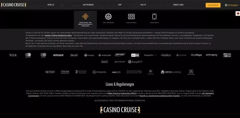 Lizenzen und Sicherheitssiegel von Casino Cruise