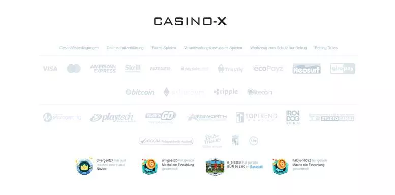 Lizenzen und Sicherheitssiegel des Casino-X