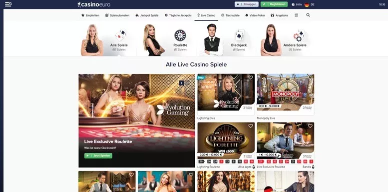 Vorschaubild für das Live Casino von CasinoEuro