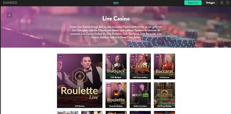 Vorschaubild für das Live Casino von Dunder