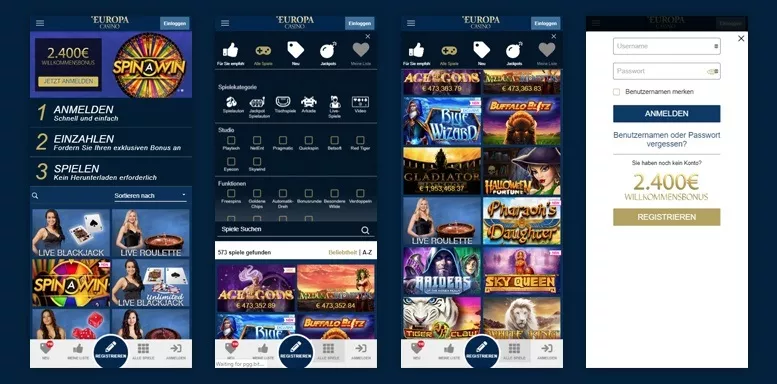 Mobile App des Europa Casinos