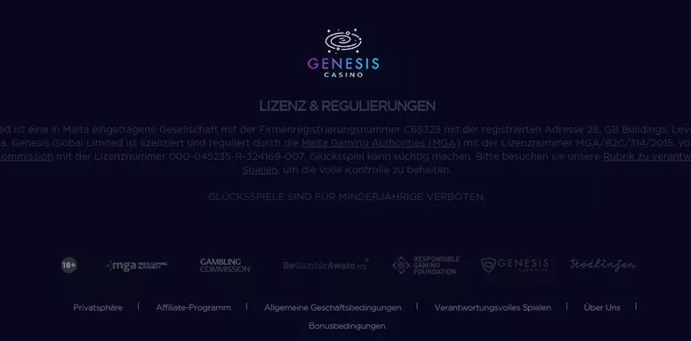 Lizenzen und Sicherheitssiegel von Genesis Casino