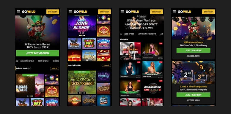 Mobile App des GoWild Casinos