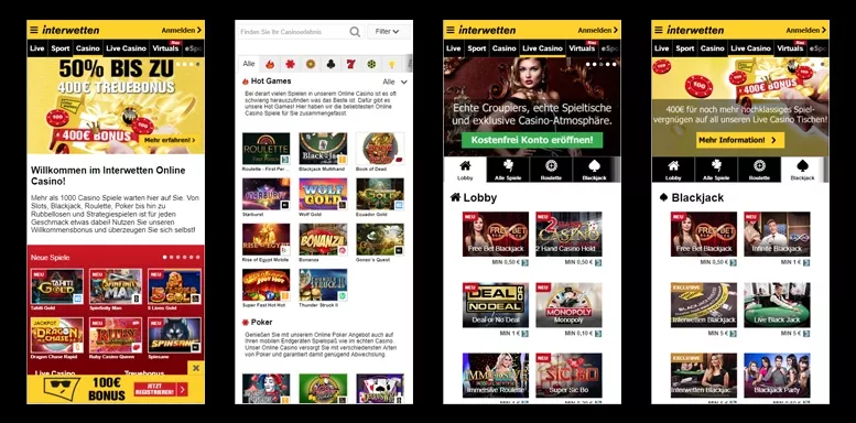 Mobile App des Interwetten Casinos