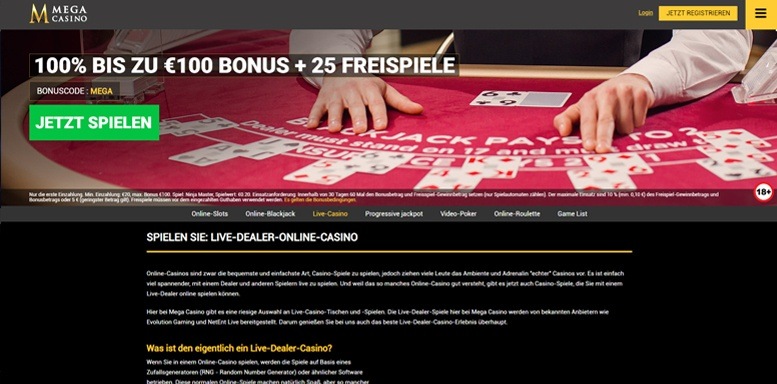 Vorschaubild für das Live Casino von Mega Casino