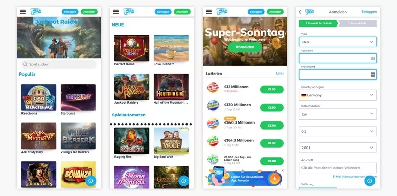 Mobile App von Multilotto Casino