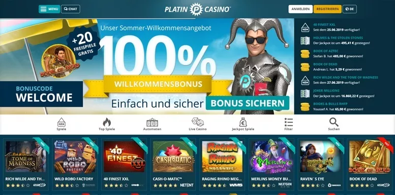 Vorschaubild der Webseite von Platin Casino