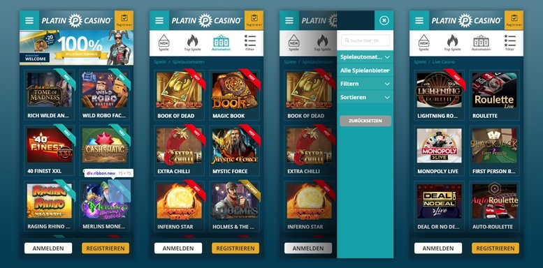 Mobile App des Platin Casinos