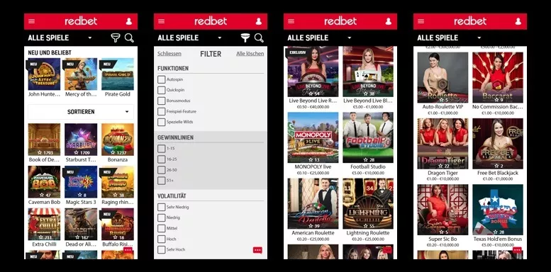 Mobile App des Redbet Casinos