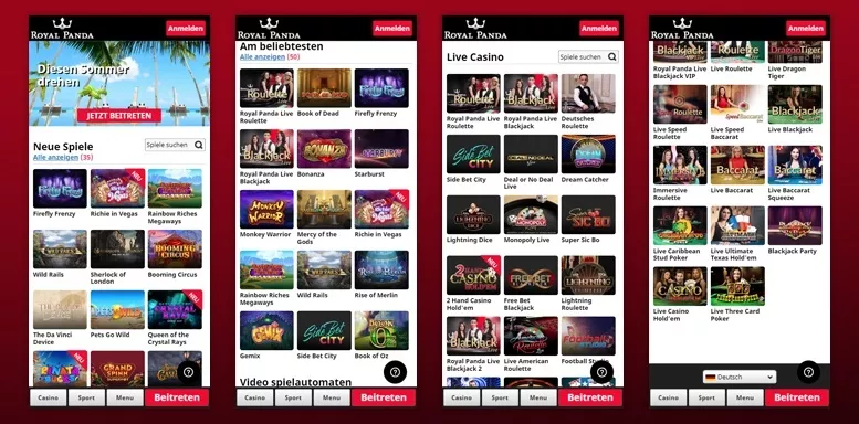 Mobile App des Royal Panda Casinos