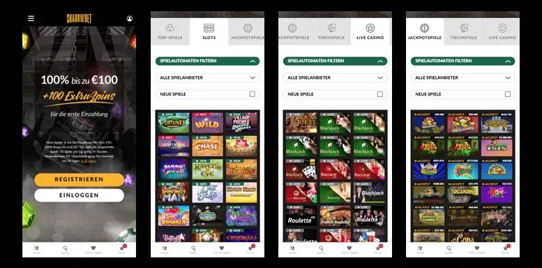 Mobile App des Shadow Bet Casinos