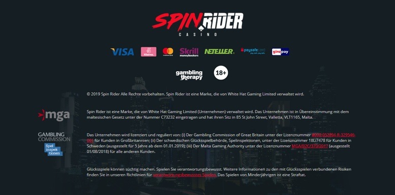 Lizenzen und Sicherheitssiegel von Spin Rider