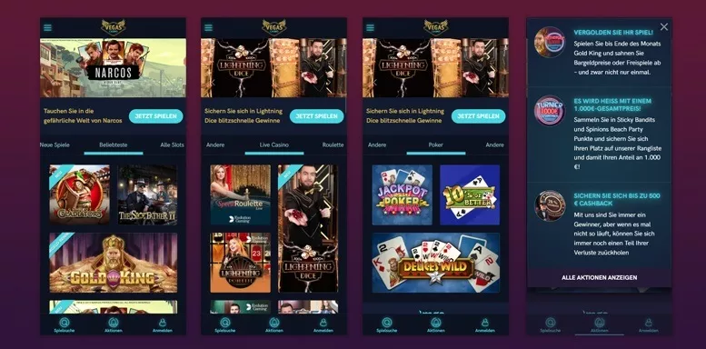 Mobile App des VegasCasinos
