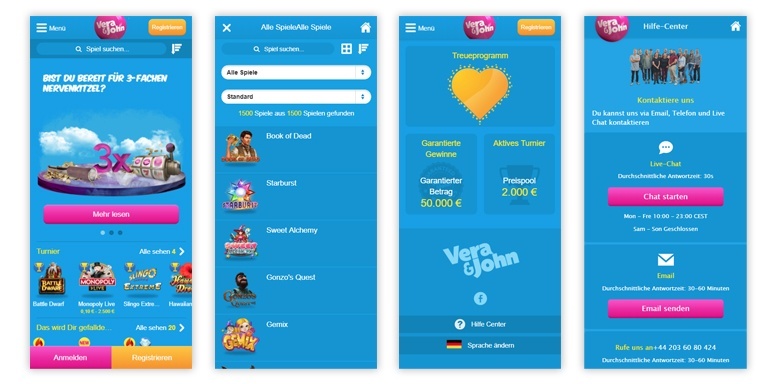 Mobile App des Vera And John Casinos