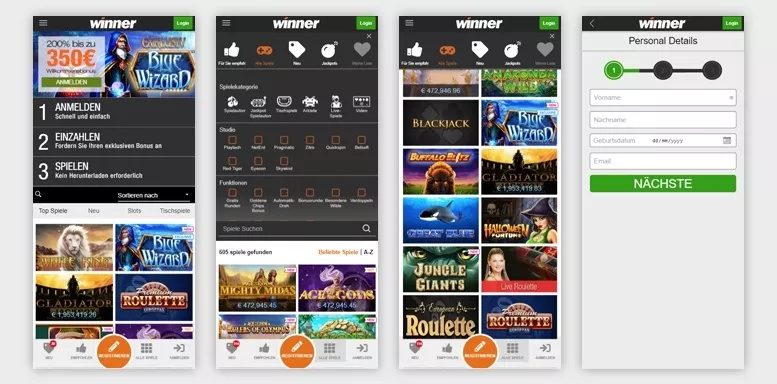 Mobile App des Winner Casinos