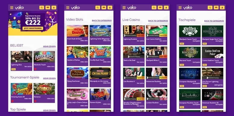 Mobile App des Yako Casinos