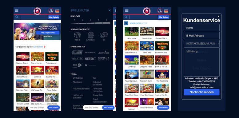 Mobile App des Ares Casinos