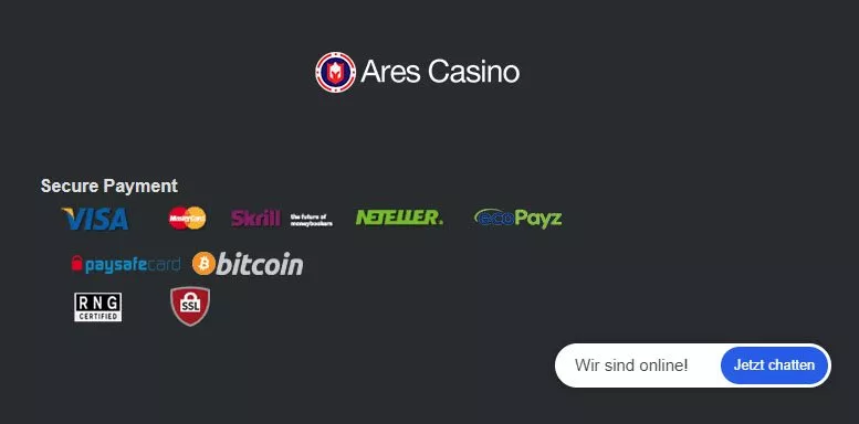 Lizenzen und Sicherheitssiegel des Ares Casinos