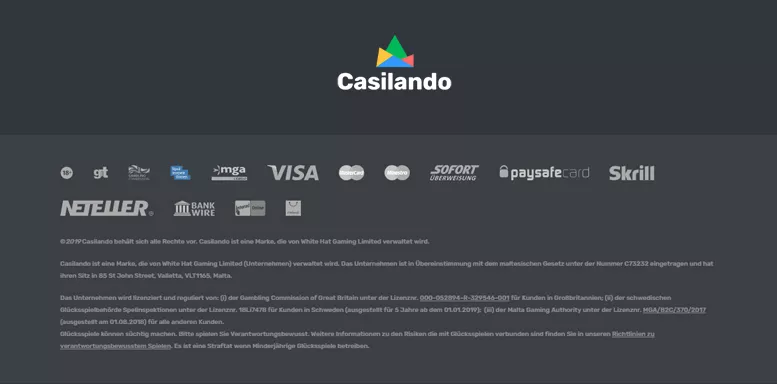 Lizenzen und Sicherheitssiegel von Casilando