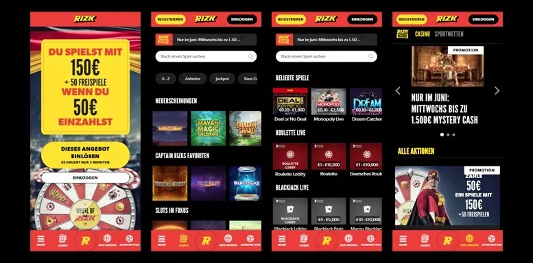 Mobile App des Rizk Casinos