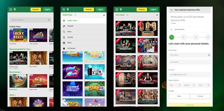 Mobile App des Unibet Casinos