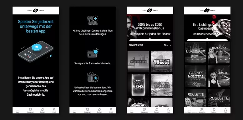 Vorschaubild der Casino Sinners mobile Webseite