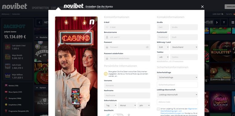 Novibet Casino-Anmeldung